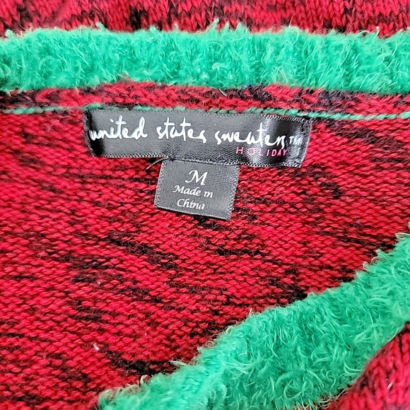 US Sweaters Ugly Christmas Sweater Reindeer Sequin Applique Red Holiday Women M - Picture 5 of 7